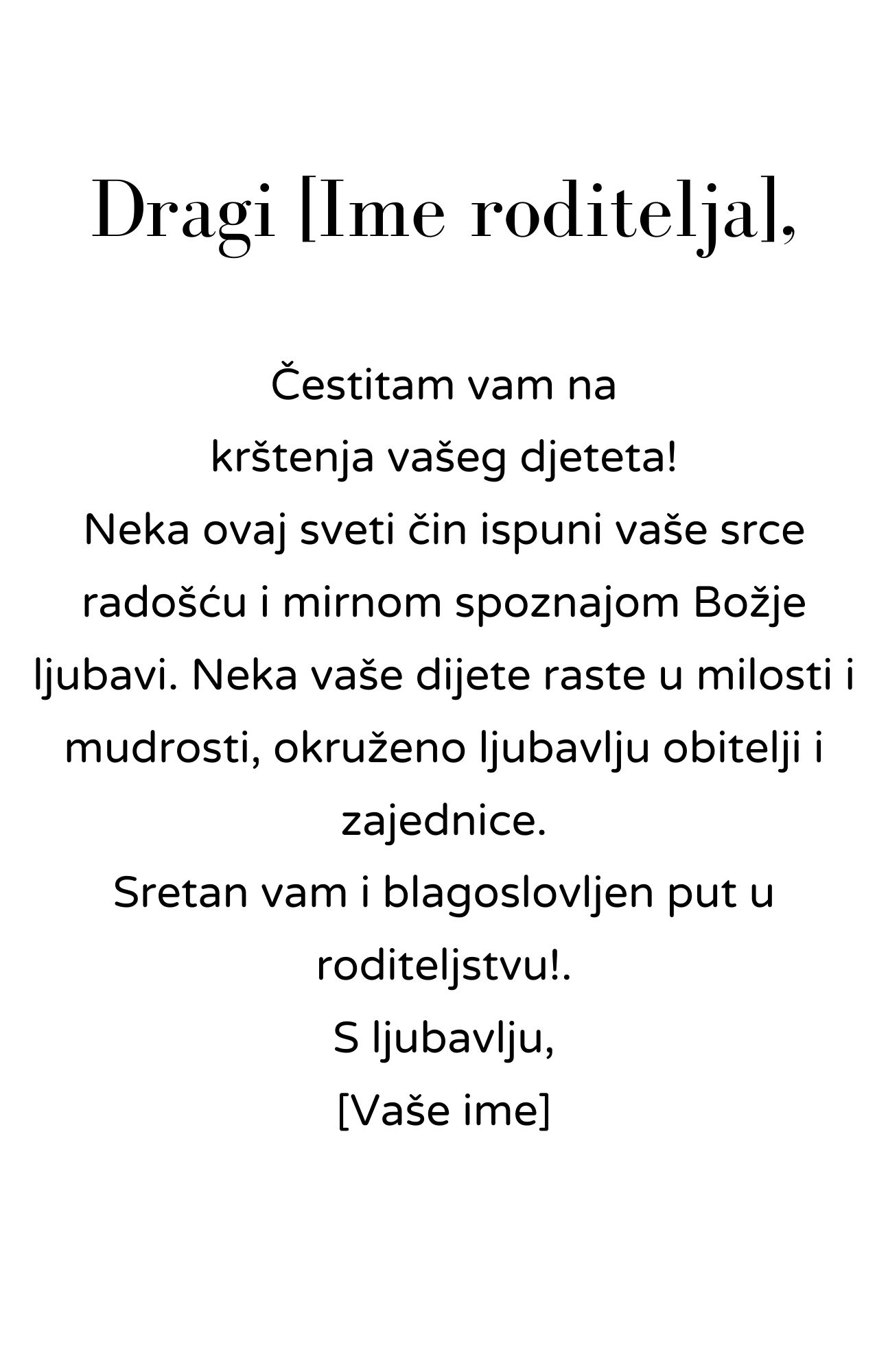 Primjer 3. čestitka za krštenje